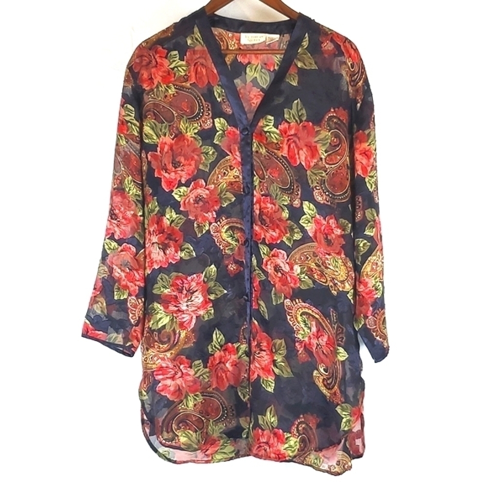 Vintage Victoria's Secret Gold‎ Label Semi-Sheer Floral Button Up Robe